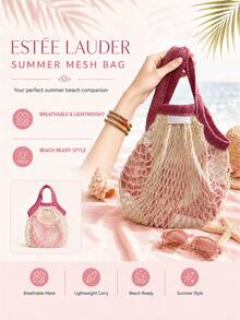 Estée Lauder Summer Mesh Bag 23*32cm, Hollow Breathable Woven Mesh, With Smooth Lining, Perfect For Storing Makeup, Suitable For Personal Use Or As A Gift - White - View 3