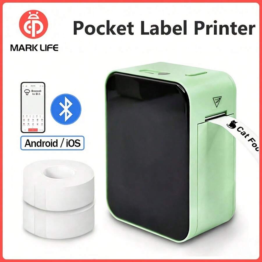 Impresora de etiquetas térmica portátil Marklife P15 sin tinta, máquina mini de pegatinas con etiquetas adhesivas compatible con D11/D110/Q30