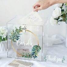 Personalized Customized Transparent Acrylic Card Box With Lock, Wedding Blessing Card Collection Box, Storage For Greeting Cards And Gift Envelopes, Suitable For Wedding, Birthday, Graduation, Valentine's Day, Baptism, Party Tabletop Blessing Card Storage Decorative Ornament - 1PC - View 5