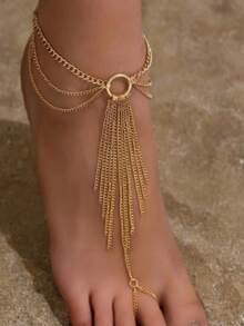 Bohemian Style Multi-Layer Chain Tassel Finger Ring, Suitable For Summer Beach Vacation, Women Wear - Gold - View 1