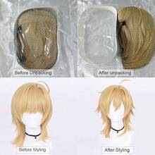 Gold Men Synthetic Short Straight Wigs With Bangs Blonde Anime Game Cosplay Fluffy Wig Heat Resistant For Daily Party - Gold - View 9