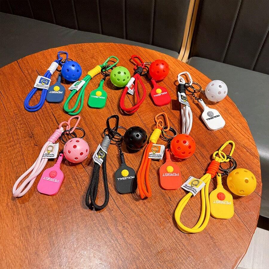 Cartoon Pickleball Racket Keychain, Sports Style Bag Charm, Car Key Pendant, Backpack Accessory - Multicolor - View 1