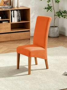 1 pieza Funda de silla de terciopelo de unicolor con alta elasticidad, funda de silla para decoración del hogar, adecuada para comedor, dormitorio, sala de estar, exterior, hotel, boda, oficina, cocina, resistente a manchas y polvo, a prueba de mascotas, funda de silla y cojín para decoración del hogar de otoño - Naranja - Ver 5