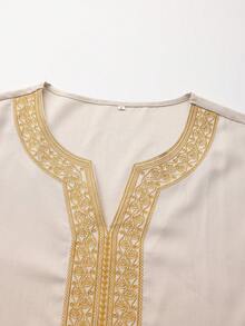 Áo choàng dài nam truyền thống Ả Rập tay ngắn dáng rộng thêu họa tiết Maroc, Kaftan văn hóa Abaya nam cho lễ hội Hồi giáo - Rượu sâm banh - Xem 5