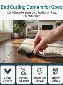 L-Shaped Carpet Gripper, Reusable And Washable, Anti-Curl Carpet Corner Pads, Prevent Area Rug Slipping, Suitable For Carpet, Hardwood, Tile, Laminate Floors, Perfect For Home Living Room, Bedroom, Kitchen, Bathroom And Stair Decor - Black - View 3
