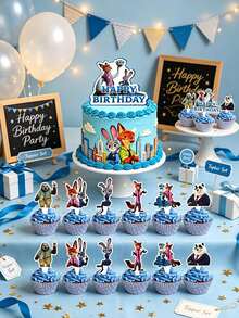 Disney 《動物之森》生日甜點裝飾套組－蛋糕插飾生動呈現電影的奇幻氛圍，為您的派對甜點桌增添亮點，包含朱蒂、尼克與經典蛇形角色 - Cake label - 查看 4
