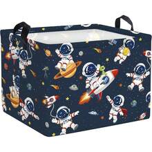 1pc Space Rocket Laundry Basket, Cartoon Astronaut Large Capacity Storage Bin, Planet Foldable Organizer Box, Children's Clothes & Toys Storage, Suitable For Bedroom & Bathroom, Alien Design - Royal Blue - View 5