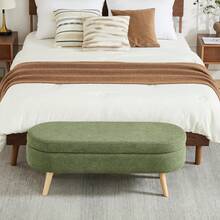 Storage Bench Beige Chenille 110cm – Space-Saving For Entryway, Bedroom, Living Room - 綠色 - 查看 11