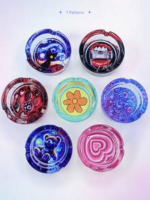 1/2Pcs Creative Colorful Glass Ashtray Set With Artistic Pattern Design, Modern Decorative Cigarette Ash Tray For Home Office Desk, Living Room Table, Patio, Bar Party Decor, Unique Smoking Accessory Gift For Men Women - Various - View 10