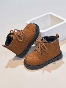 Girls' Stylish Leopard Print Ankle Boots, Autumn/Winter New Single-Layer Leather Boots, Versatile Boots For Big Kids, Boys' Leather Boots - Brown - View 1