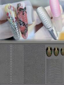 1 Peça Molde de Silicone para Arte de Unhas com Relevo 3D de Couro de Crocodilo e Pele de Cobra - Transparente - Visão 2