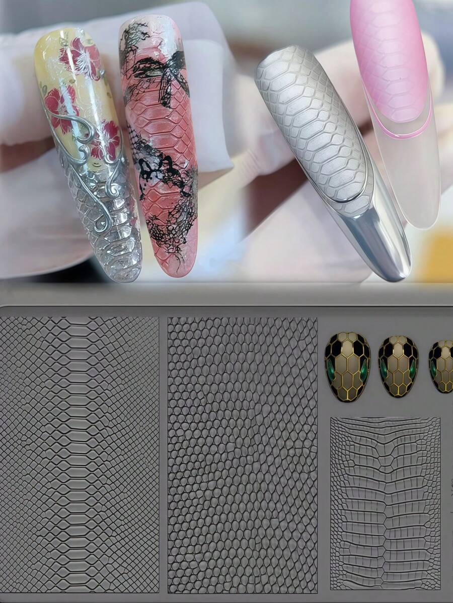 1 Peça Molde de Silicone para Arte de Unhas com Relevo 3D de Couro de Crocodilo e Pele de Cobra