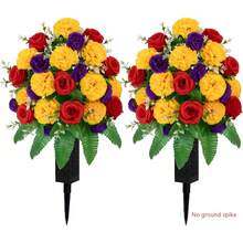 Flores Artificiais para Cemitério, Buquê Memorial para Cemitério, Flores Artificiais para Decoração de Cemitério, Arranjo Floral Resistente ao Desbotamento para Uso Externo, Adequado para Lápides, Pedras Tumulares e Cemitérios, Flores para Cemitério, Decoração de Cemitério - Multicolorido - Visão 7