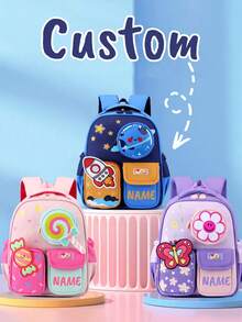 1pc Personalized Back To School Fashionable Cute Cartoon Rocket, Candy, Flower Theme Backpack With Mini Coin Purse, Zipper Closure Nylon Material, Adjustable Shoulder Strap, Hand-Carry, Suitable For School, Shopping, Daily Outings, Outdoor Trips. Birthday Gift, Backpack - Multicolor - View 1