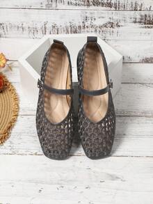 Women's Summer New Lace Mesh Hollow Out Flat Shoes,Ballet Flats - Grey - View 6