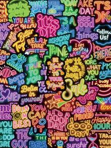 50pcs Positive Affirmation Quote Neon Stickers Neon Light Aesthetic Decal DIY Scrapbook Phone Fridges Drum Laptop Suitcase Decorative Stickers - Multicolor - View 13