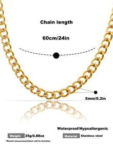 1pc Fashionable Men's Stainless Steel Waterproof Non-Fading Chain Necklace Cuban Necklace Simple Silver Golden Color Gift For Him For Daily Wear - Necklace - View 5