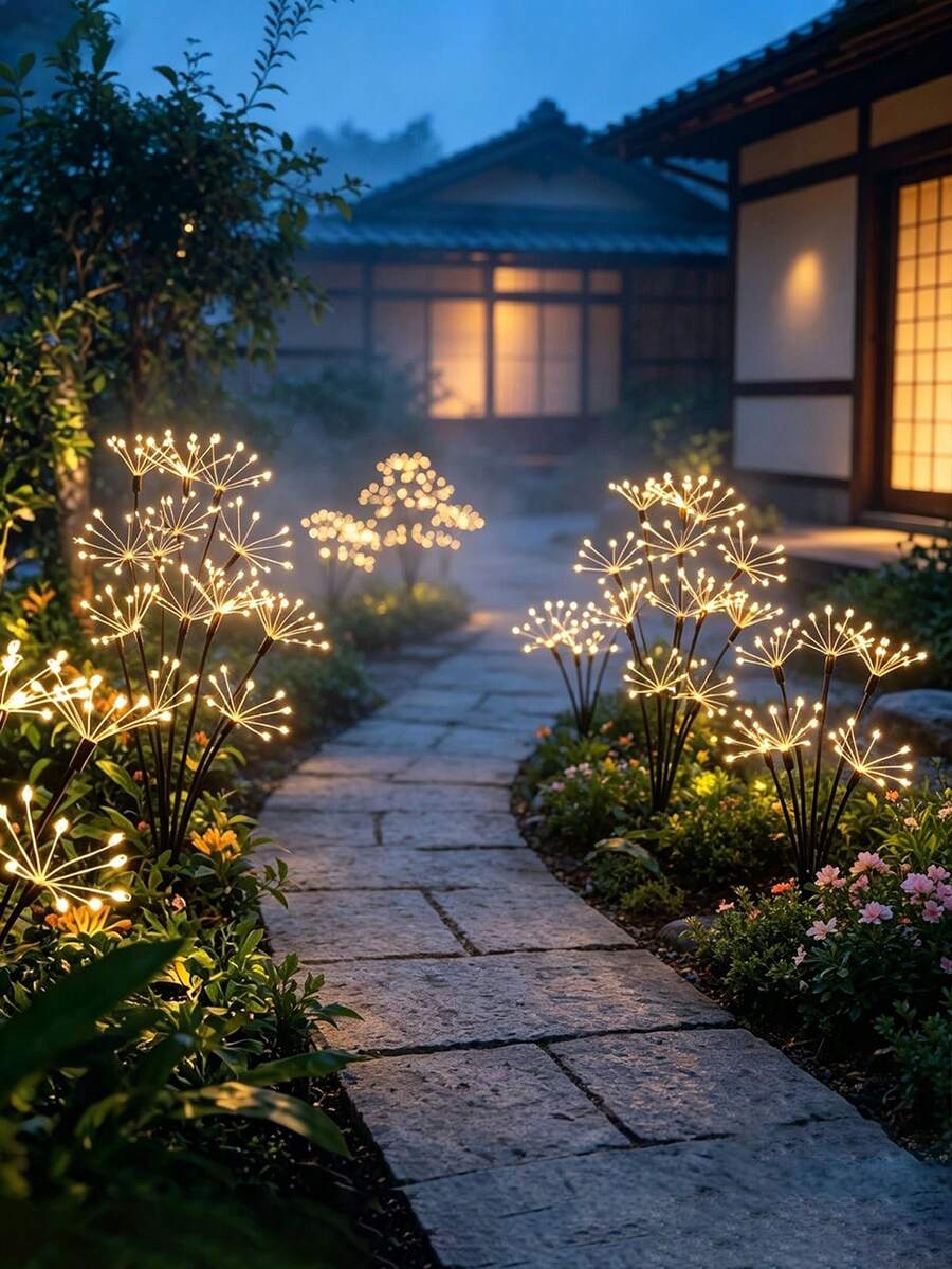 1/2件 LED 太陽能煙花星爆地燈,暖白色與彩色戶外草坪花園小徑燈,耐用塑料材質,適用於花園、公園、庭院、婚禮、畢業典禮、派對、節日照明 - 多色 - 查看 1