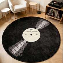 1pc Black Vinyl Record Shaped Faux Cashmere 300g/M² Thick Rug, Plush Carpet, Autumn/Winter Decorative Rug, Bedroom Decor, Small Area Rug, Home Decor, Living Room Rug, Living Room Small Rug, Bedroom Carpet - Multicolor - View 6