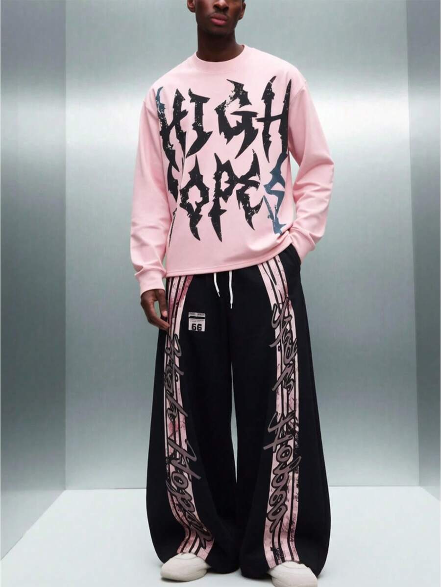 Men's Short Sleeve Letter Print Minimalist T-Shirt And Pants Set, Sports Outfit, 2 Pieces Clothing Set, Boyfriend Gift, Football - Multicolor - View 1