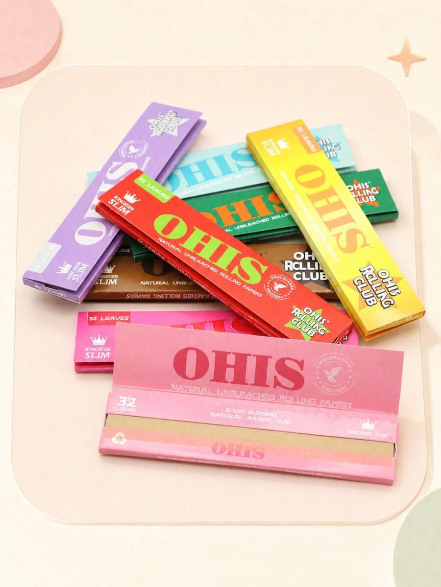 BROS 1/12/24/48PCS King Size Slim Rolling Paper Booklets, Natural Unbleached Smooth Burning Paper Sheets, 12 Assorted Color Designs, Optional Single Pack Or Display Box Set