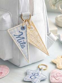 Custom Embroidered Alphabet Bag Charm, Gingham Initial Keychain, Personalized Backpack Tag Gift For Boys And Girls - Multicolor - View 6