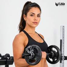 LÍSIA SPORT 02 Barras oca de 40 cm para halteres anilhas peso musculação academia exercícios físico com presilhas o par - Preto - Visão 7