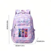Miniso High School Bag Gradient Color Letter Three Figure Vertical Color Block Print Purple Pink Cherry Blossom Quilt Large Capacity Student Backpack Multi - Purple - View 5