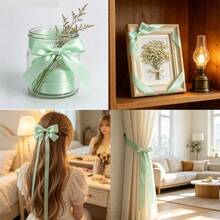 25 Yards/Roll Matte Polyester Satin Ribbon 2.5cm Light Green Fresh Mori Style Decorative Ribbon For Flower Bundling Outdoor Lawn Wedding Decor Spring Easter Gift Box Packaging Handmade DIY Accessories (6mm/10mm/15mm/20mm/40mm) - Light Green - View 4