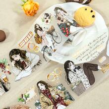 2m/Roll Pre-Cut Autumn Coffee Lady PET Washi Tape Maple Leaf Coffee Bean Transparent Stickers Decorative Adhesive Tape For Diary Scrapbooking Journal Stationery 100cm Loop - 2M - View 9