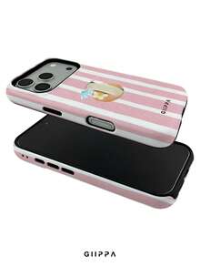 GIIPPA 1 pezzo Custodia per telefono con sfondo a righe dipinto a mano rosa chiaro e motivo a cocco, compatibile con Phone 17 Pro Max, Phone 16 Pro Max, 15 Pro Max, 14 Pro Max, custodia per telefono di alta moda coreana divertente, compatibile con 11/12/13/14/15/16 Pro Max Plus, design elegante adatto per uomini e donne, regalo perfetto per la fidanzata per Natale, San Valentino, Pasqua, stagione dei matrimoni e compleanno! - Blu e Bianco - Visualizzare 3