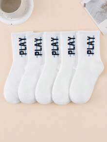1/5 Pairs Women's Minimalist Letter White Casual Streetwear Sports Style Commuter Mid-Calf Socks - Multicolor - View 11