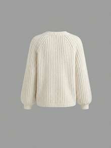 Sweater Wanita Kasual Sehari-hari Elegan untuk Perjalanan Santai Lembut dan Chic dengan Leher V, Lengan Panjang, Potongan Longgar, Serbaguna, Warna Polos, Musim Gugur dan Musim Dingin - Krem - View 8