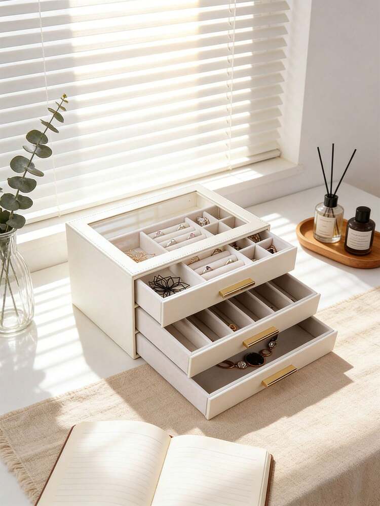 1pc Large Capacity Multi-Layer Jewelry Box With Transparent Window, Drawer Style, Anti-Oxidation Storage Box For Rings, Earrings, Necklaces - Multicolor - View 4