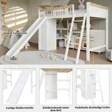 High Kids Bed Frame With Slide And Storage Cabinet - Natural and White - View 8