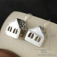 1 Pair Retro Mini House Shaped Earrings For Women, Wave-Style Earring Hook Design, Suitable For Casual Daily Wear - Silver - View 10
