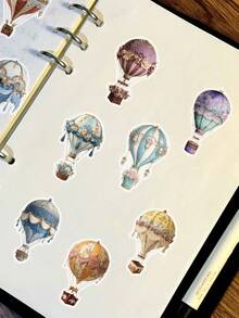 SCXXBSW 50pcs Vintage Hot-Air Balloon Stickers – Transparent PET Decorative Stickers For Tablets, Self-Adhesive, Suitable For Diaries, Accessories, Books And Other Irregularly Shaped Items. Perfect For Parties, Gifts, Rewards And Festive Presents. - A - View 8
