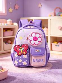 1pc Personalized Back To School Fashionable Cute Cartoon Rocket, Candy, Flower Theme Backpack With Mini Coin Purse, Zipper Closure Nylon Material, Adjustable Shoulder Strap, Hand-Carry, Suitable For School, Shopping, Daily Outings, Outdoor Trips. Birthday Gift, Backpack - Multicolor - View 8