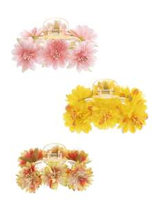 3件組時尚波希米亞風人造花髮夾，適合女性，適用夏季海灘度假裝飾，送給朋友的精緻生日禮物 - 多色(3pcs) - 查看 6