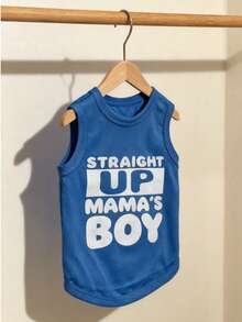 LUCKIE LABO 1件裝 Mama's Boy 字母熱門標語圖案寵物背心，物理防蚤、減少掉毛、保暖透氣，適合大型犬、小型犬與貓，室內外皆可用 - 藍色 - 查看 4