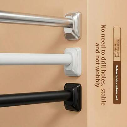 1PC No-Drill Stainless Steel Telescopic Multi-Function Bathroom Shower Curtain Rod Tension Rod, Universal Iron Tension Rod For Bathroom, Balcony, Window Curtain, Bathtub Partition, Closet, Easy Installation, White, Black, Gray, Silver, 220-259cm/86.61-101.97inch