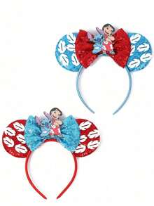 Disney, 1pc Cute Stitch And Girl Bow Headband, Cartoon Mickey Mouse Ear Bow Headband, Shiny Party Essential, Perfect Accessory For Theme Park Visits. Great For School Parties, Costume Parties, Cosplay And Theme Park Visits, Also An Excellent Gift For Couples, Princess Cosplay Enthusiasts, Birthday Celebrations And Christmas Parties. (Hair Accessories, Hair Bands, Headbands, Women's Headbands) - Multicolor - View 7