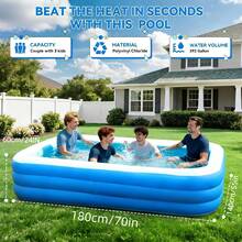 1pc Extra Large Inflatable Swimming Pool, Thickened Wear-Resistant Leak-Proof Inflatable Water Pool, Portable Foldable Full-Size Adult Pool, Suitable For Backyard Garden Patio Lawn Summer Water Party Outdoor Family Entertainment - Blue - View 7