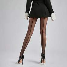1-Pair Pack Suitable For Daily Wear - Spring/Summer Women's Fashionable Vertical Stripe Pantyhose -Vintage Vertical Stripe Design - Black - View 2