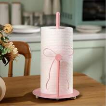 1pc Pink Bow Tissue Paper Holder - Freestanding Bathroom Tissue Paper Storage Rack, Suitable For Farmhouse Style Bathroom And Kitchen - Multicolor - View 6
