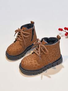Girls' Stylish Leopard Print Ankle Boots, Autumn/Winter New Single-Layer Leather Boots, Versatile Boots For Big Kids, Boys' Leather Boots - Brown - View 5