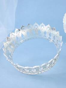 1pc Vintage Elegant Royal Full Rhinestone Palace Crown, Bohemian Castle Luxury Bridal Wedding Headpiece Accessory - Silver - View 4