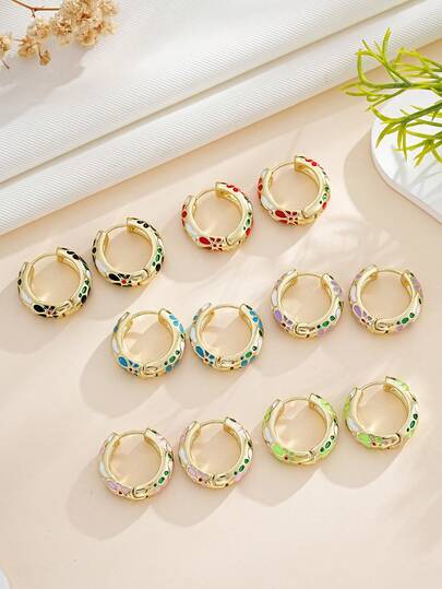 New Chinese Style Fashion Personalized Minimalist Colorful Glazed Flower Earrings, Unique Enamel High-End Design, Suitable For Women's Daily Casual, Gathering, Vacation And Other Occasions Jewelry Accessory