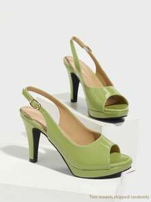 Queenigma Sandalias de tacón alto para mujer de primavera/verano, plataforma de punta abierta con tacón grueso, color verde elegante, adecuadas para uso formal, fiesta, citas, uso diario - verde menta - Ver 5