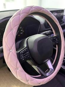 1件裝粉色水晶水鑽超纖維PU通用汽車方向盤套，14.5-15英吋，柔軟防滑透氣耐用，鑽石縫線汽車內飾配件，適合女性駕駛者 - PU crystal steering wheel cover. - 查看 3